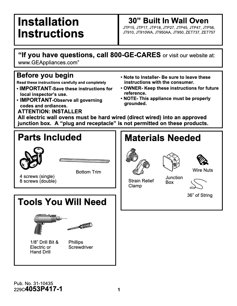 Imagen de la primera página del manual del dispositivo JTP15WAWW