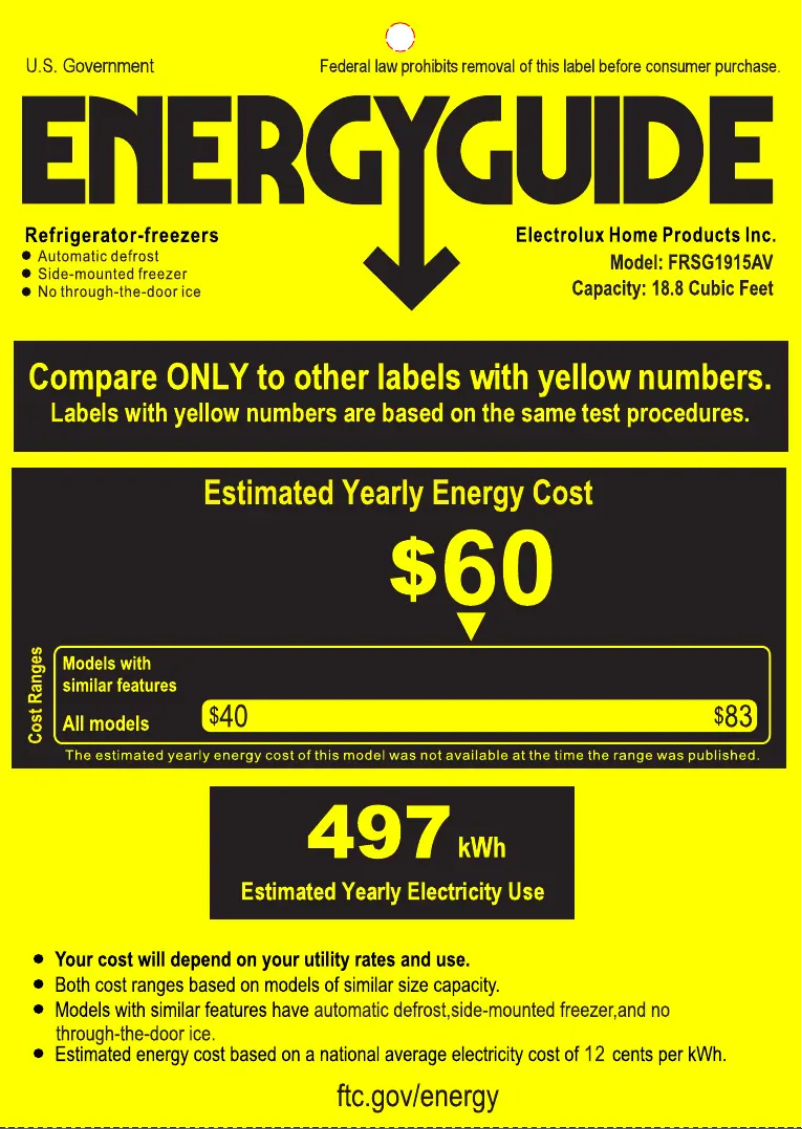 Page n°1 - Label énergétique Frigidaire FRSG1915AV