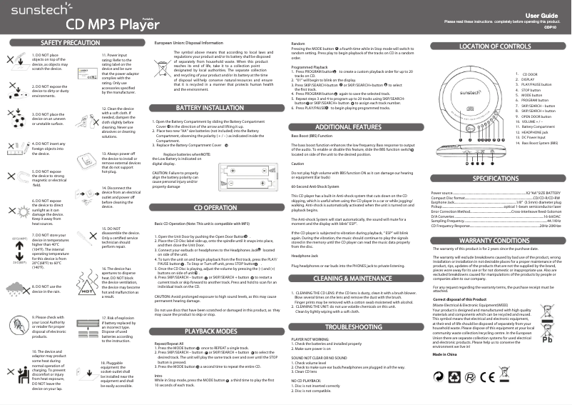Page n°1 - Manuel utilisateur Sunstech CDP10