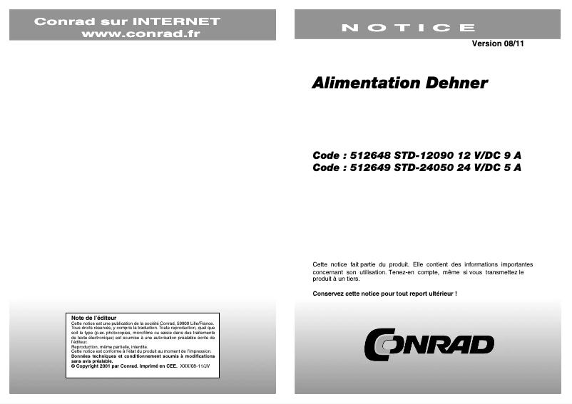 Page 1 de la notice Manuel utilisateur Dehner STD-24050