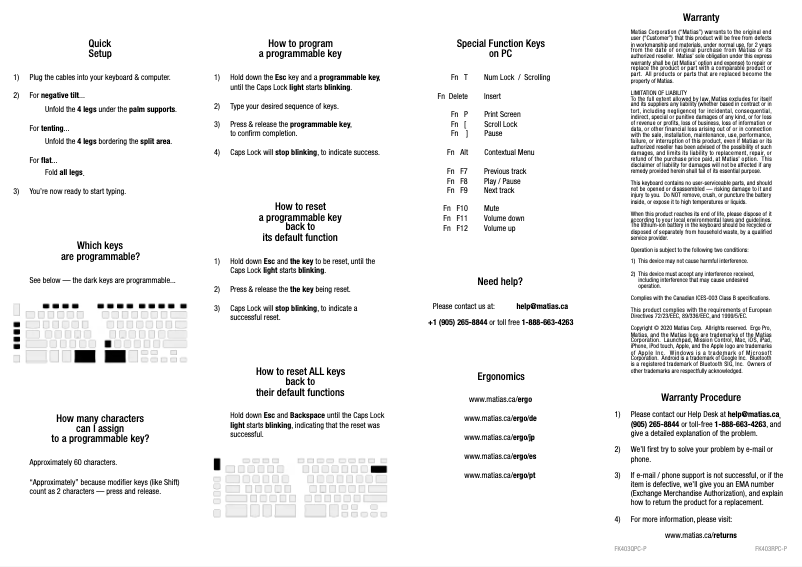 Page 1 de la notice Manuel utilisateur Matias Ergo Pro