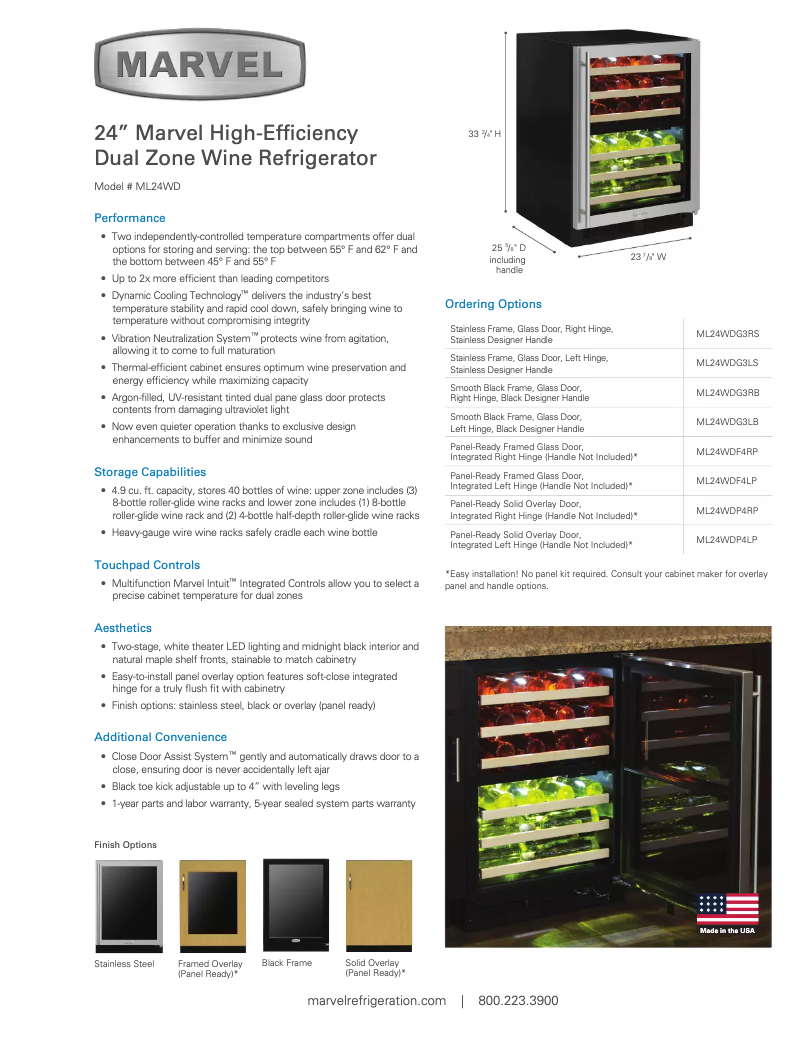 Page 1 de la notice Fiche technique Marvel ML24WDG3RS