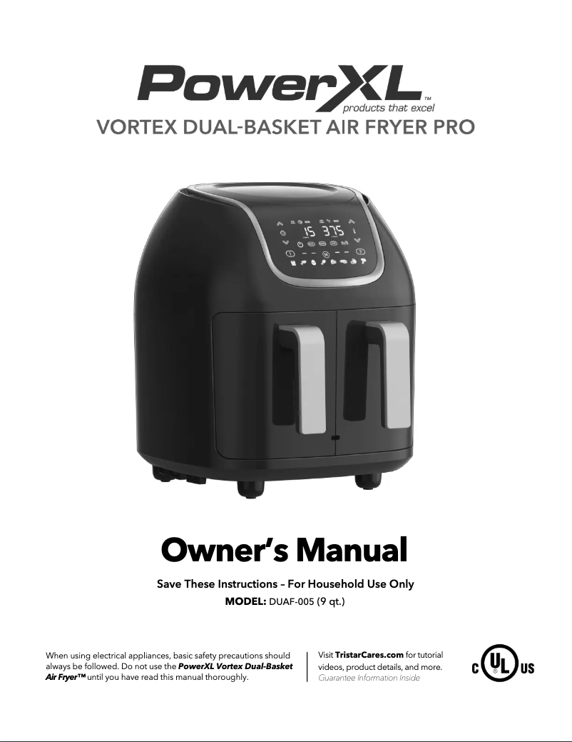 Página 1 del manual Manual de usuario PowerXL Vortex Dual Basket Air Fryer Pro DUAF-005