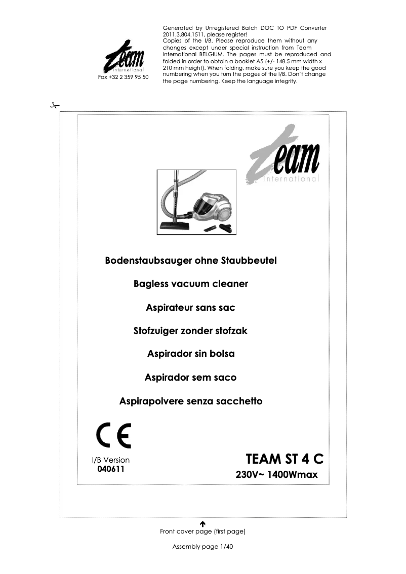 Page 1 de la notice Manuel utilisateur Team ST 4 C