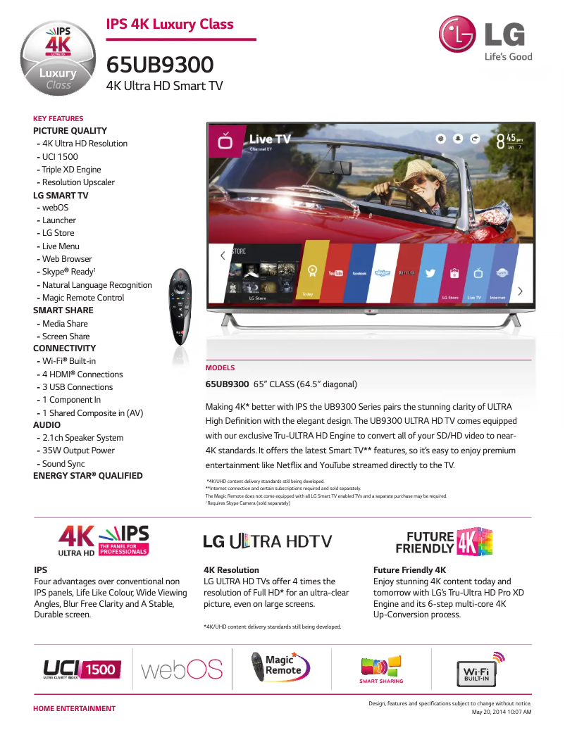 Image de la première page du manuel de l'appareil 65UB9300