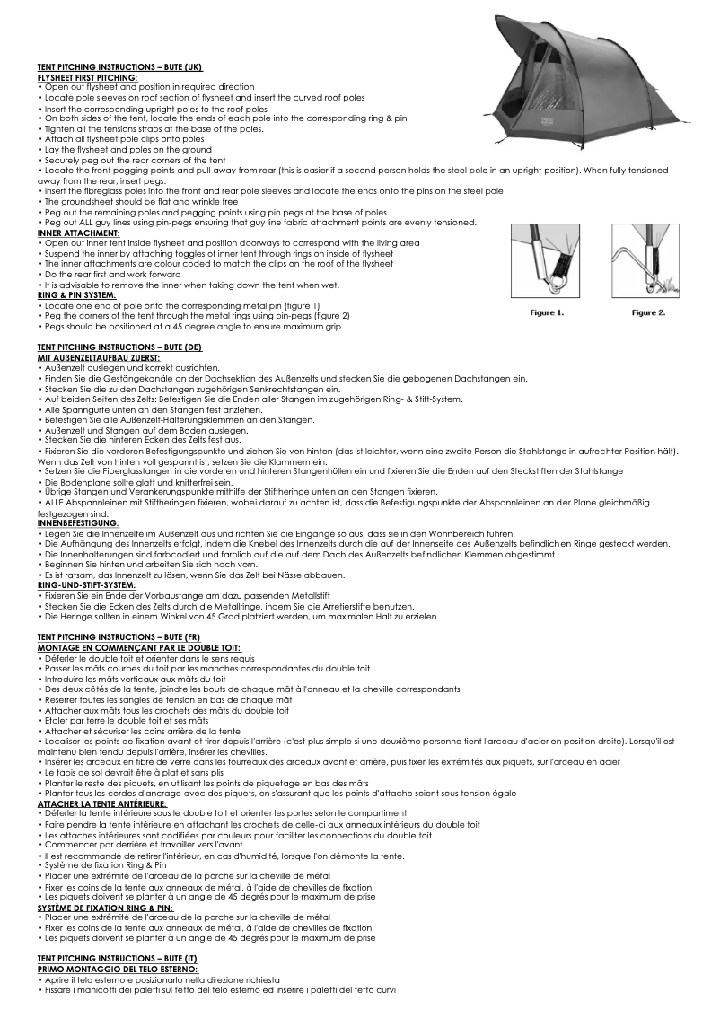 Page 1 de la notice Manuel utilisateur Vango Bute 400