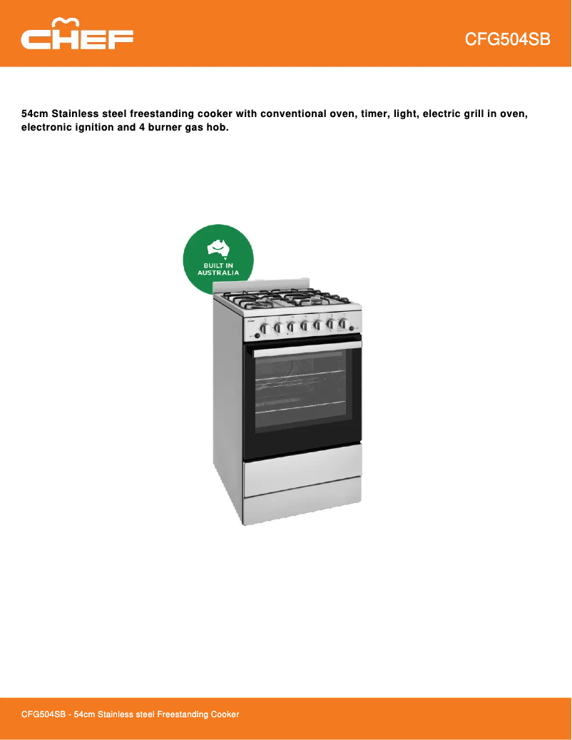 Page 1 de la notice Fiche technique Chef CFG504SB