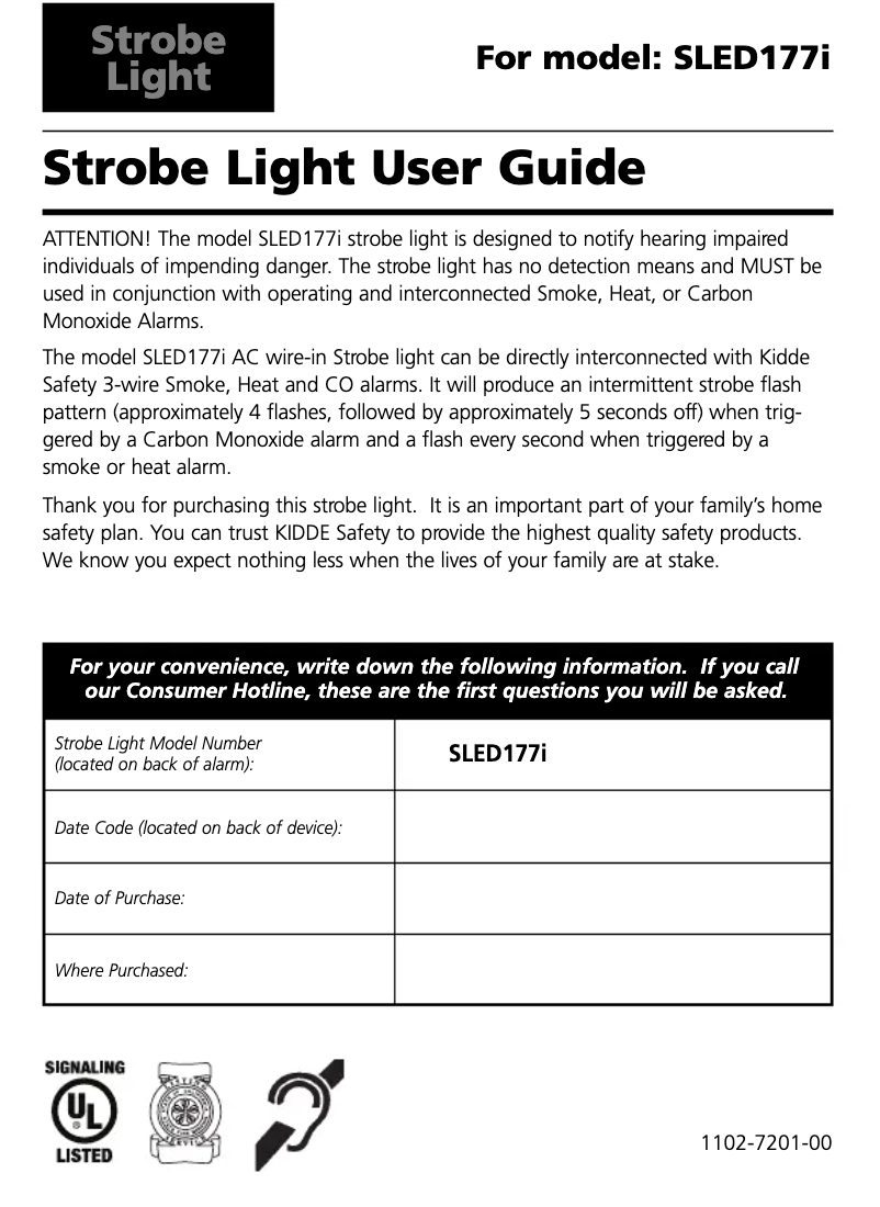 Page n°1 - Manuel utilisateur Kidde SLED177i