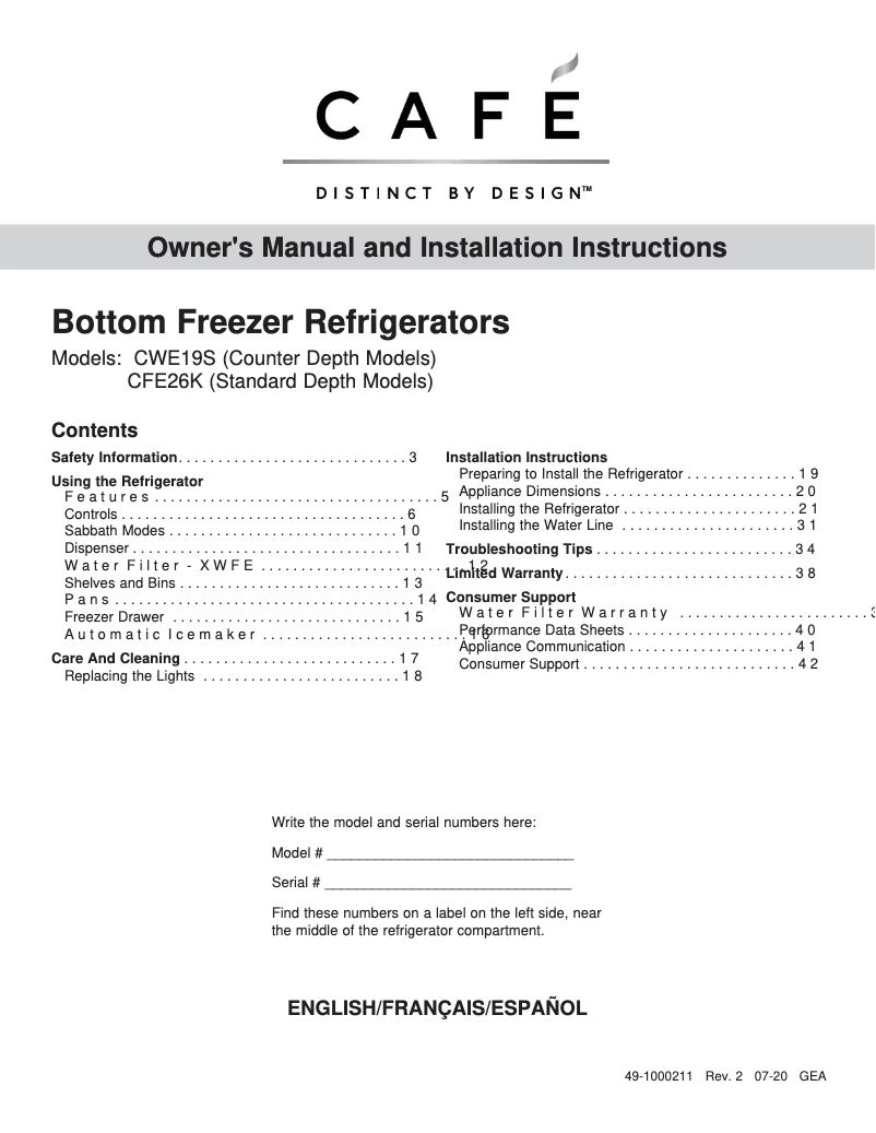 Image de la première page du manuel de l'appareil CWE19SP3ND1