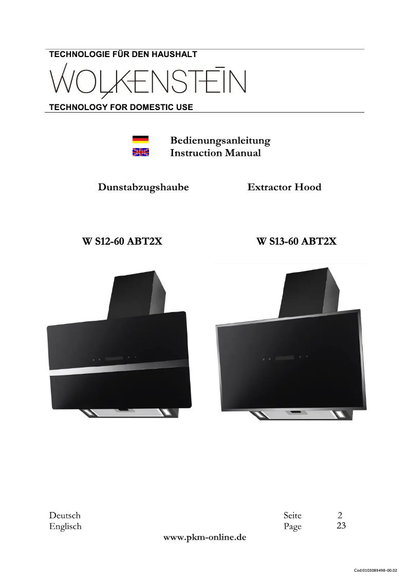 Page n°1 - Manuel utilisateur Wolkenstein W-S13-60 ABT2X