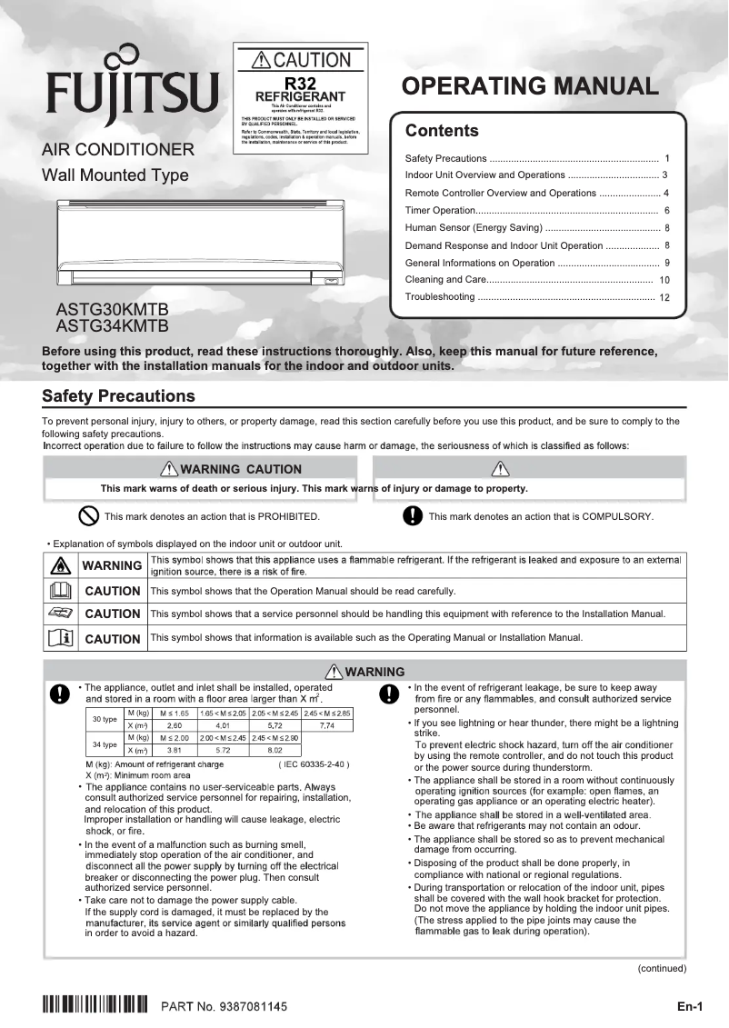 Page 1 de la notice Manuel utilisateur Fujitsu Lifestyle ASTG30KMTB