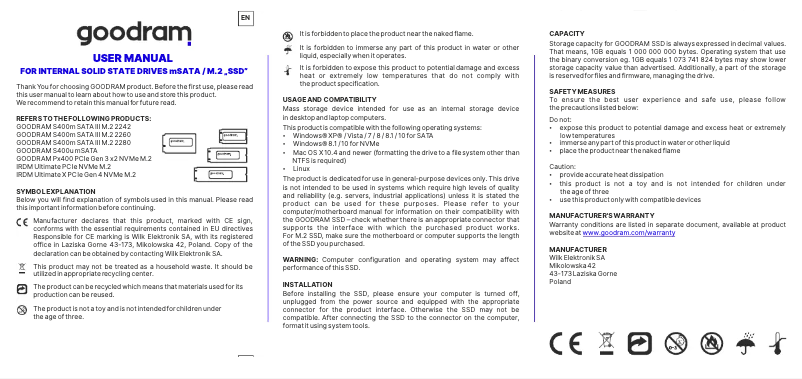 Page n°1 - Manuel utilisateur Goodram S400u M.2