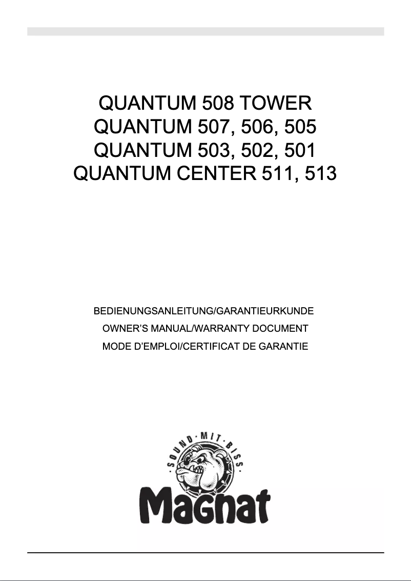Page 1 de la notice Manuel utilisateur Magnat Quantum 508 Tower
