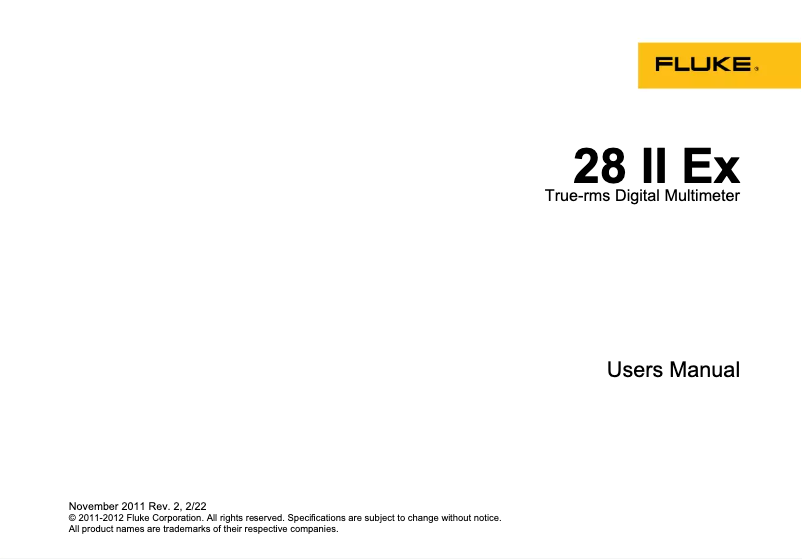 Page 1 de la notice Manuel utilisateur Fluke 28 II Ex