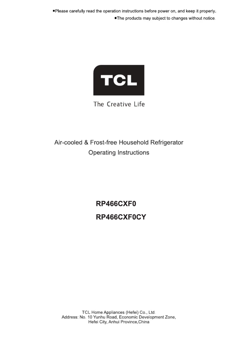 First page image of the manual for RP466CXF0