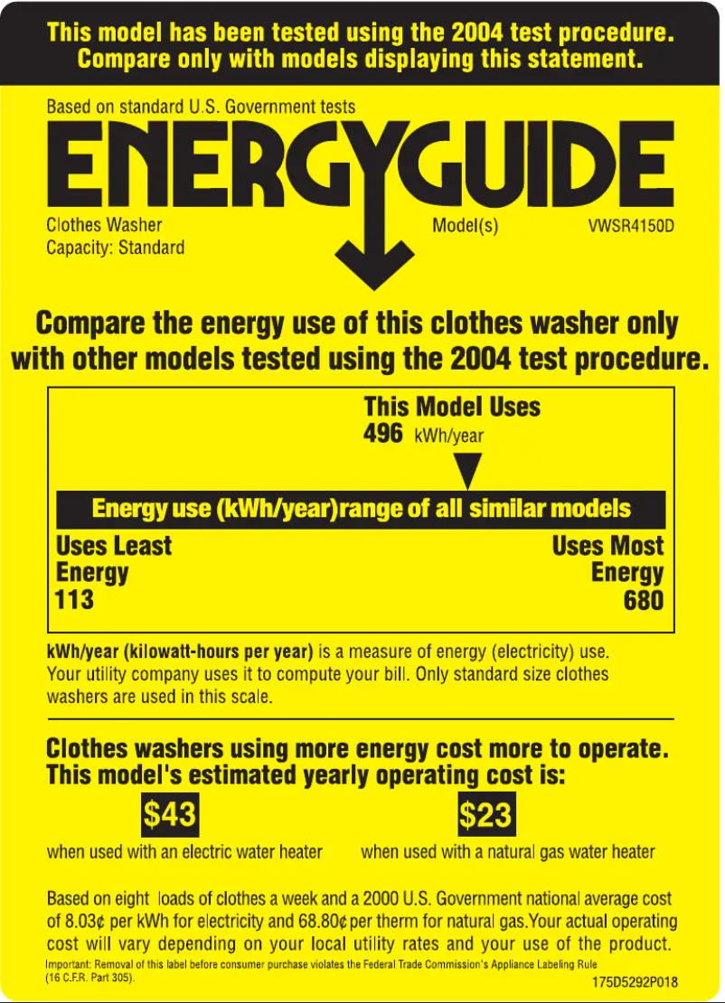 Page n°1 - Label énergétique Hotpoint VWSR4150DWW