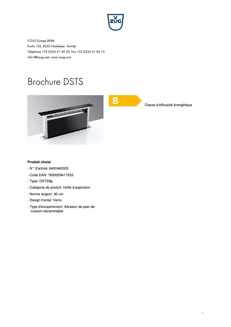 Page 1 de la notice Brochure V-Zug DSTS