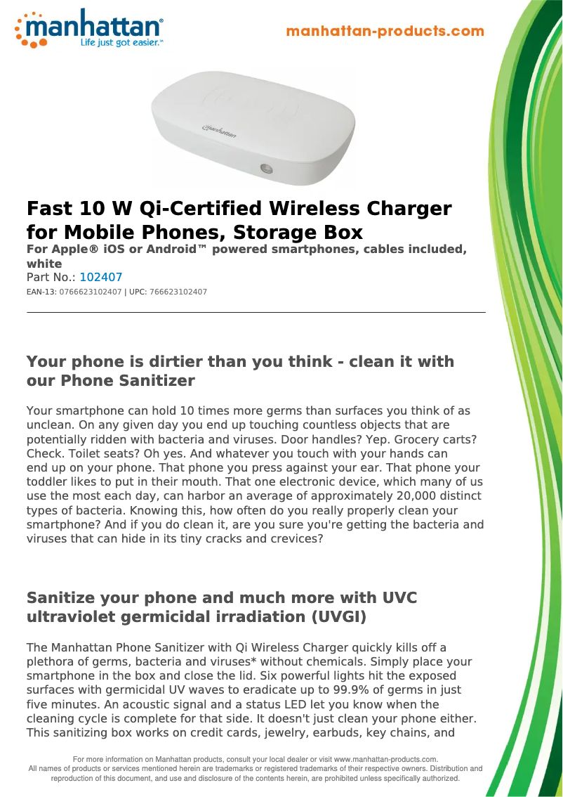 Page 1 de la notice Fiche technique Manhattan 102407