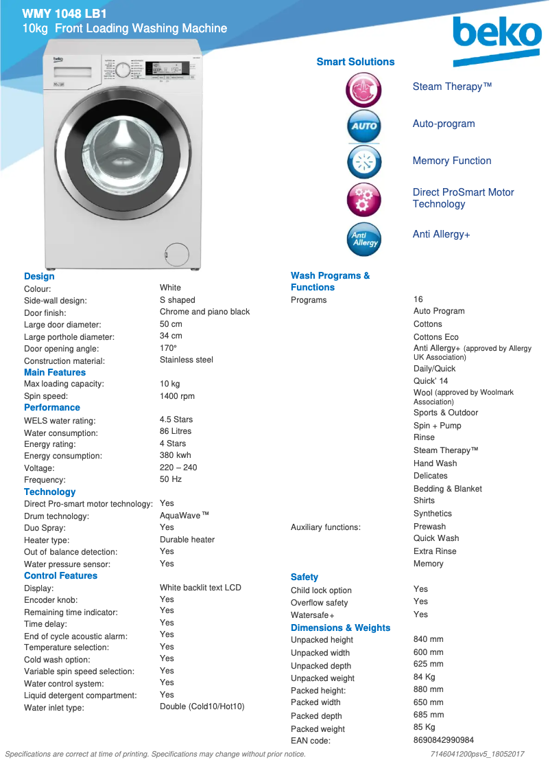 Image de la première page du manuel de l'appareil WMY1048LB1