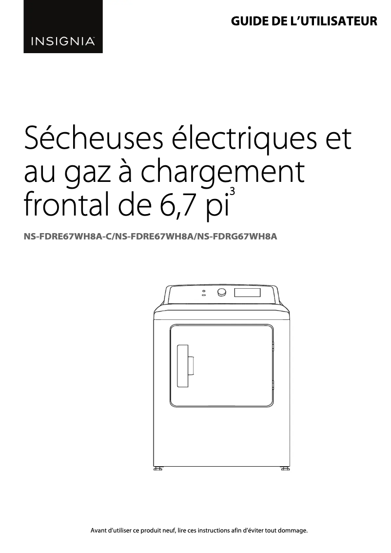 Page n°1 - Manuel utilisateur Insignia NS-FDRE67WH8A