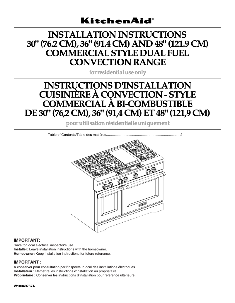 Page 1 de la notice Guide d'installation KitchenAid KDRS407VSS