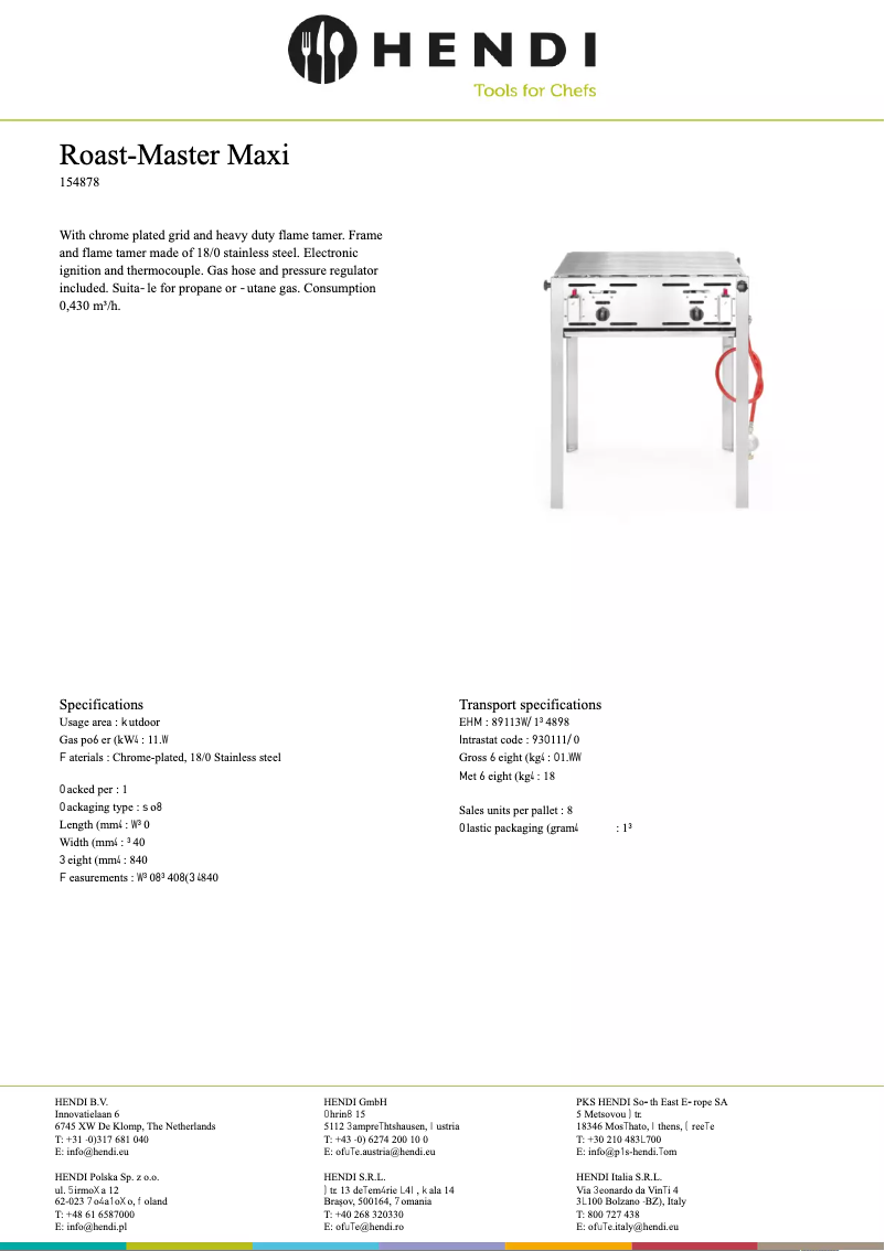 Page 1 de la notice Fiche technique Hendi 154878
