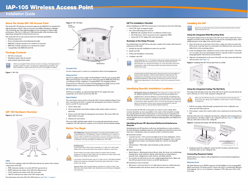 Page n°1 - Manuel utilisateur Aruba Instant 100