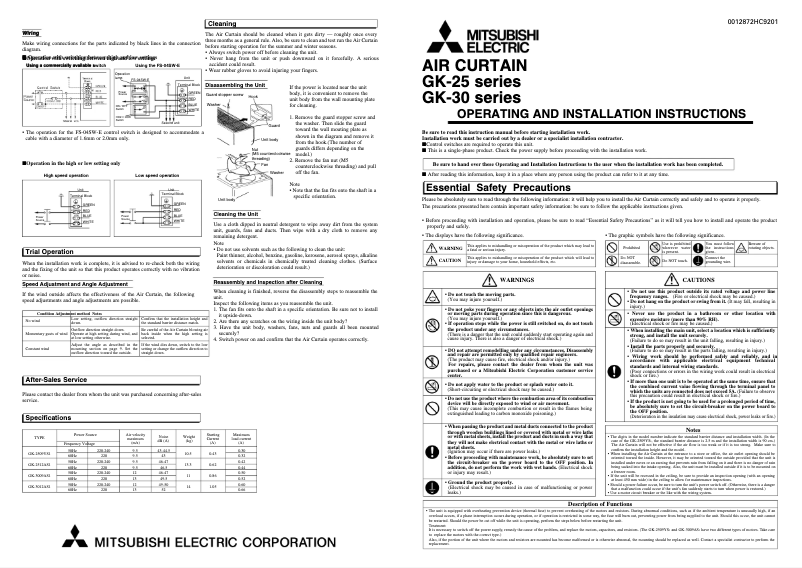 Page 1 de la notice Manuel utilisateur Mitsubishi GK-2509