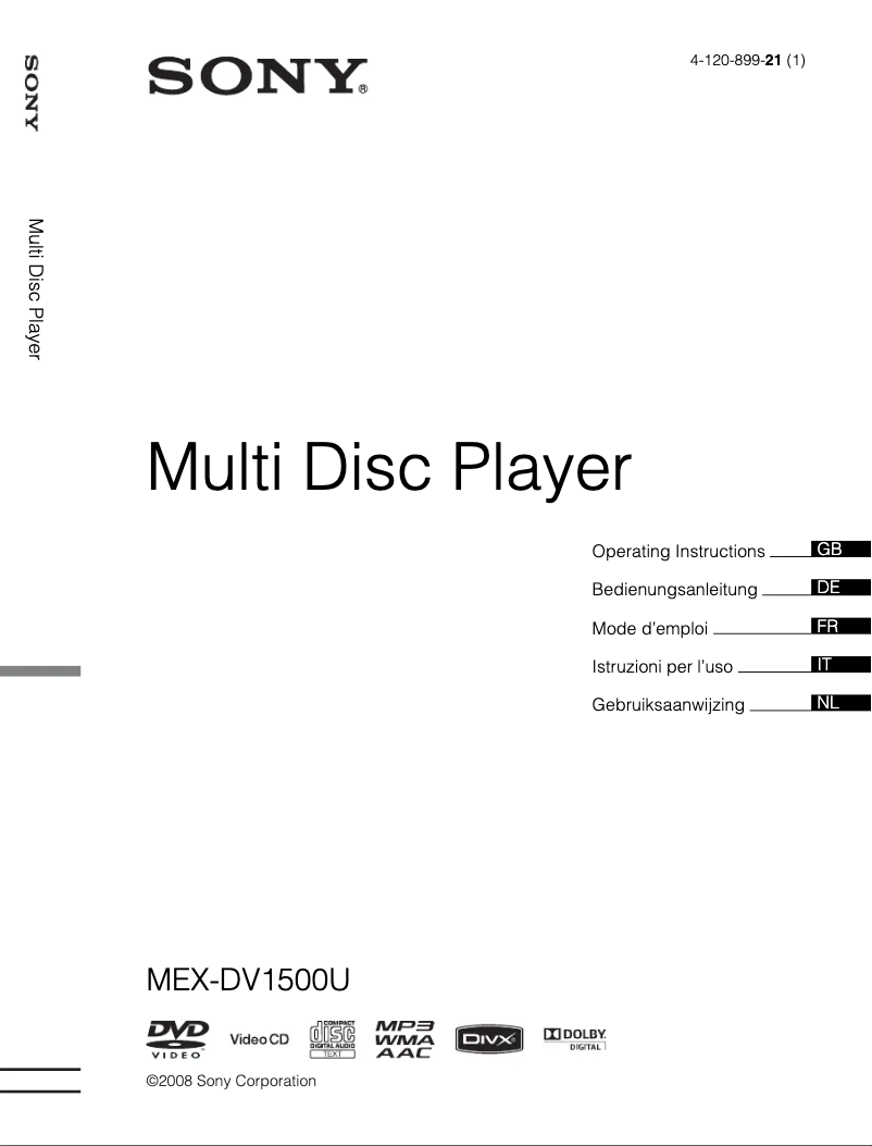Image de la première page du manuel de l'appareil MEX-DV1500U