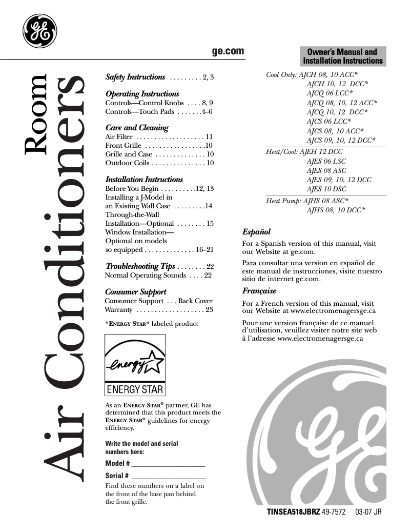 Page 1 de la notice Guide d'installation GE AJES06LSC