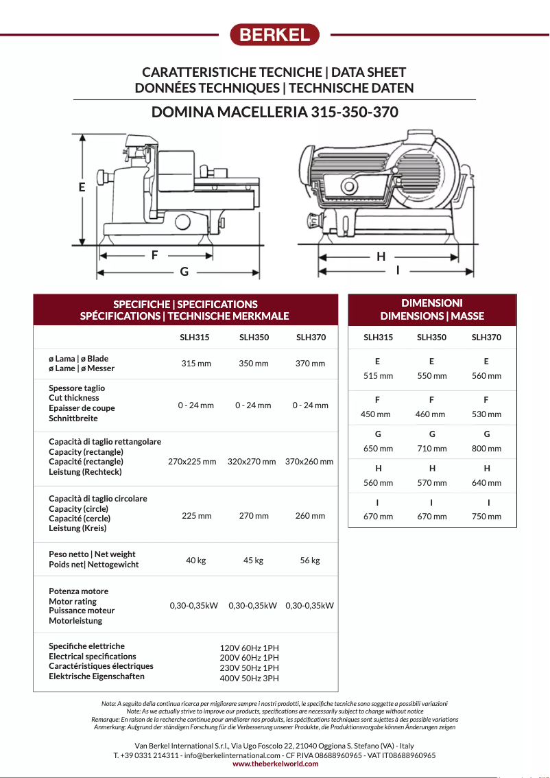 Page n°1 - Fiche technique Berkel Domina Macelleria SLH350