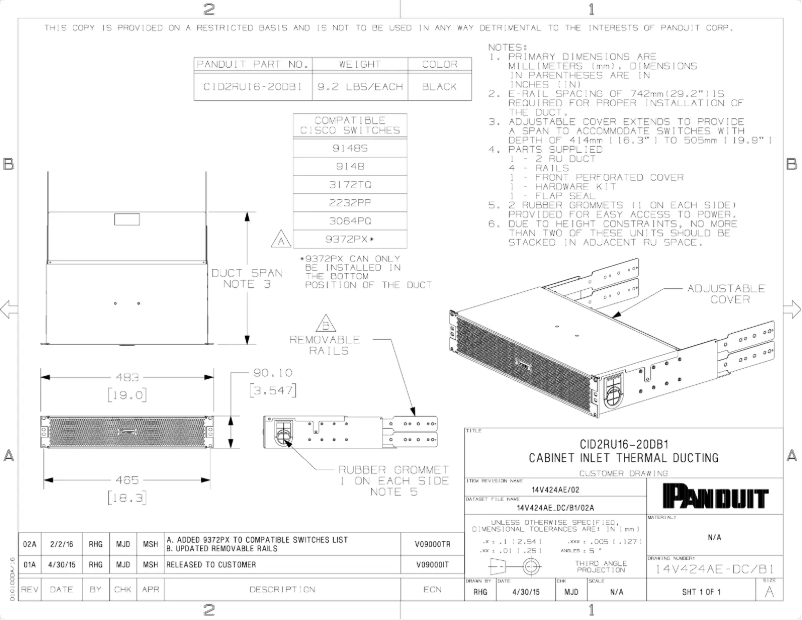 Página 1 del manual Dibujo técnico Panduit CID2RU16-20DB1