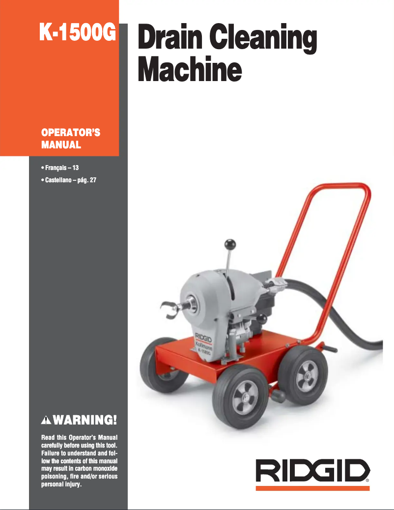 Page n°1 - Manuel utilisateur Ridgid K-1500G