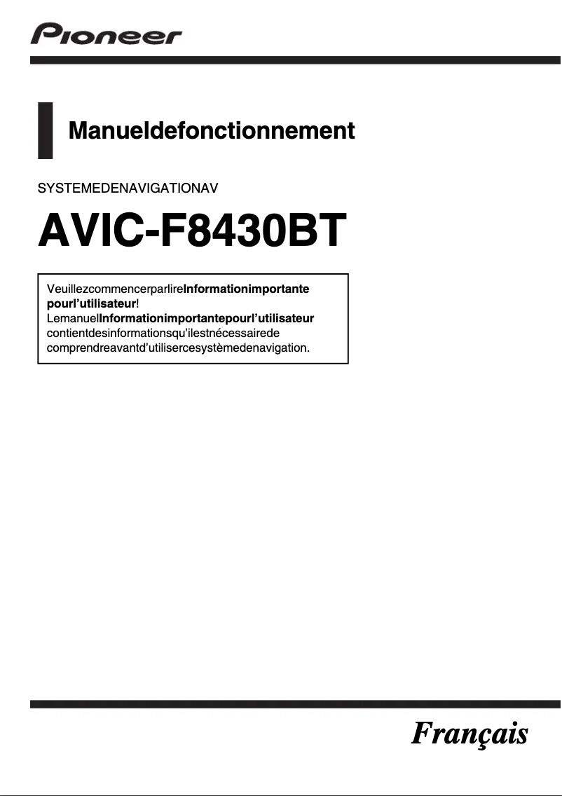 Image de la première page du manuel de l'appareil AVIC-F8430BT