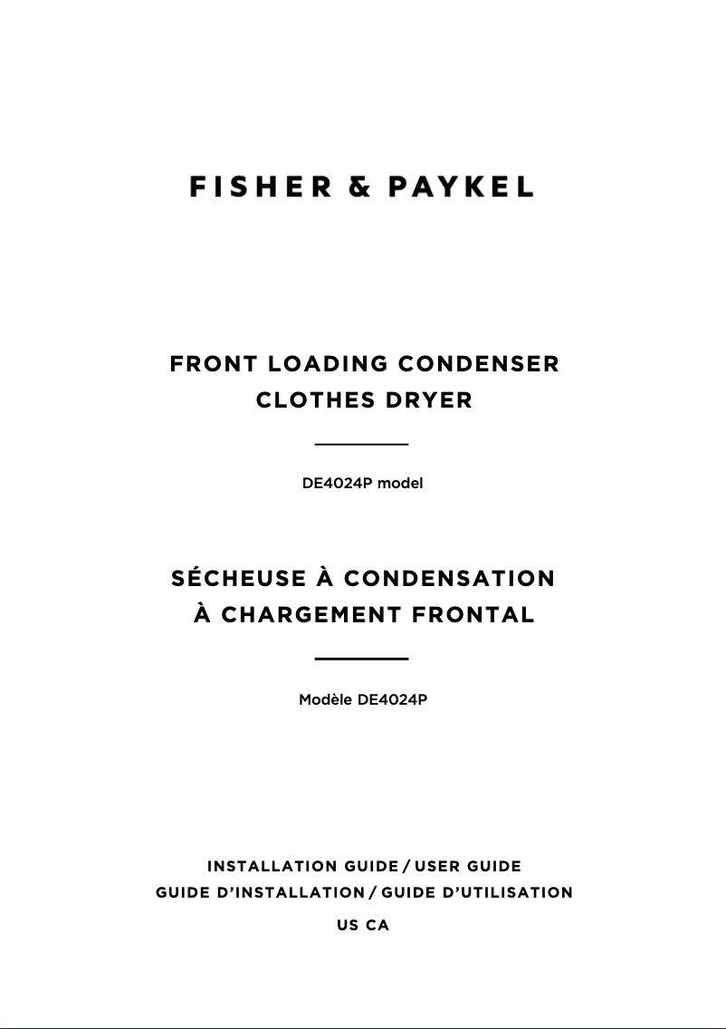 Page n°1 - Guide d'installation Fisher & Paykel DE4024P2