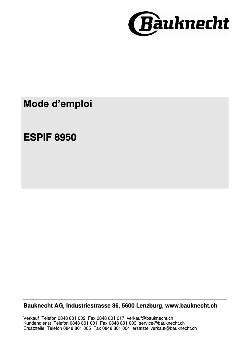Page 1 of the manual User Manual Bauknecht ESPIF 8950 NE