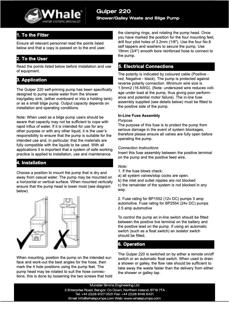 Page 1 de la notice Manuel utilisateur Whale Gulper 220