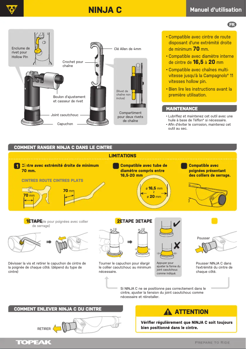 Page 1 de la notice Manuel utilisateur Topeak Ninja C