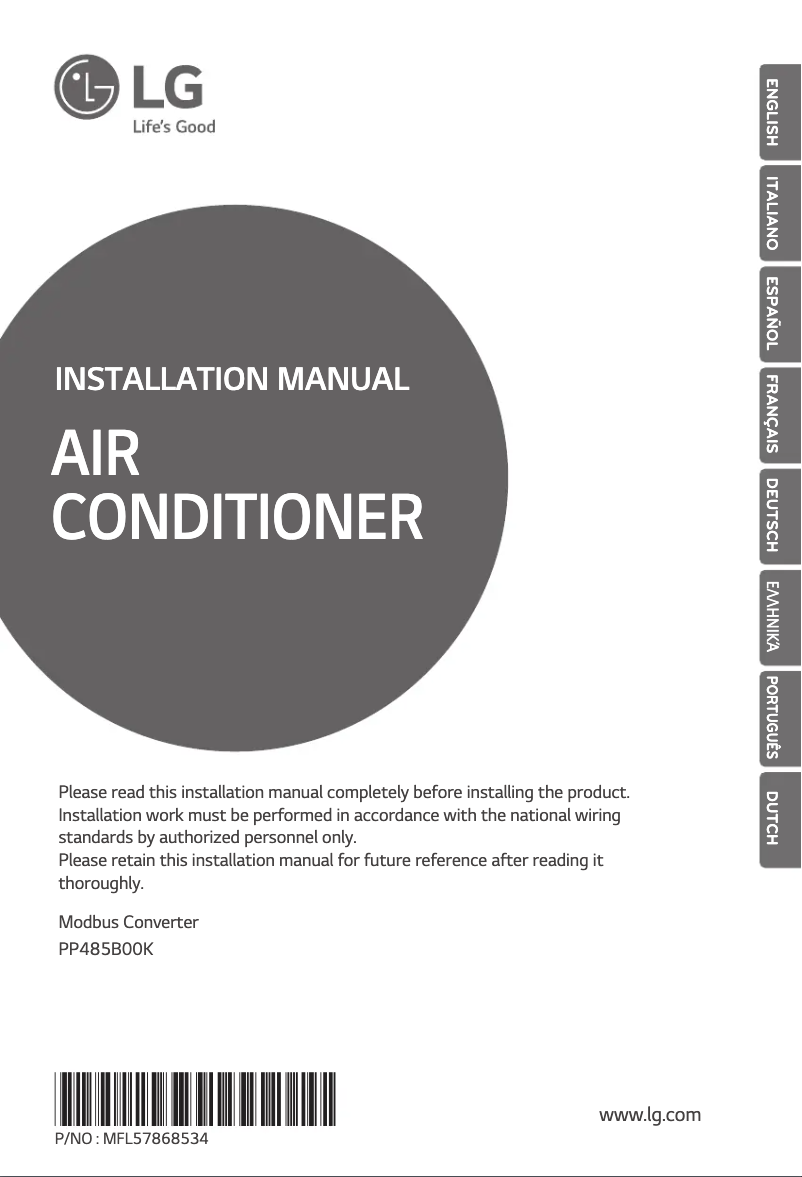 Page n°1 - Guide d'installation LG PP485B00K