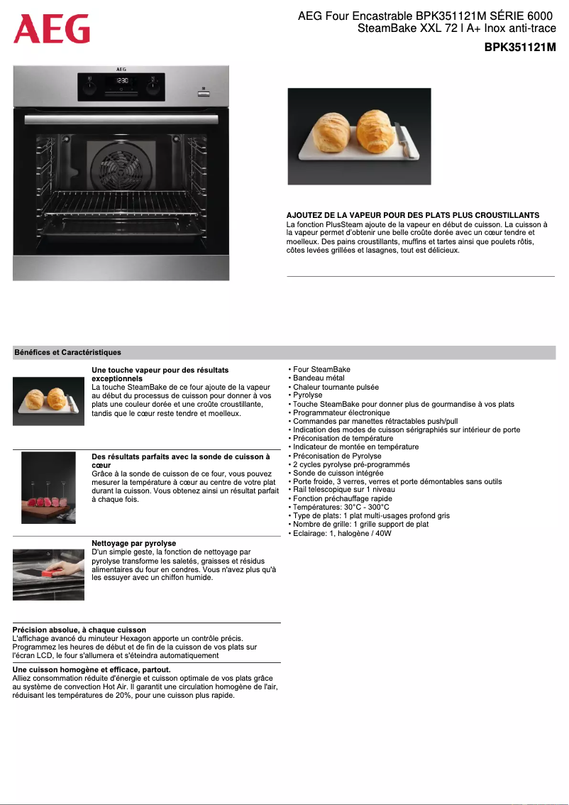 Page 1 de la notice Fiche technique AEG BPK351121M