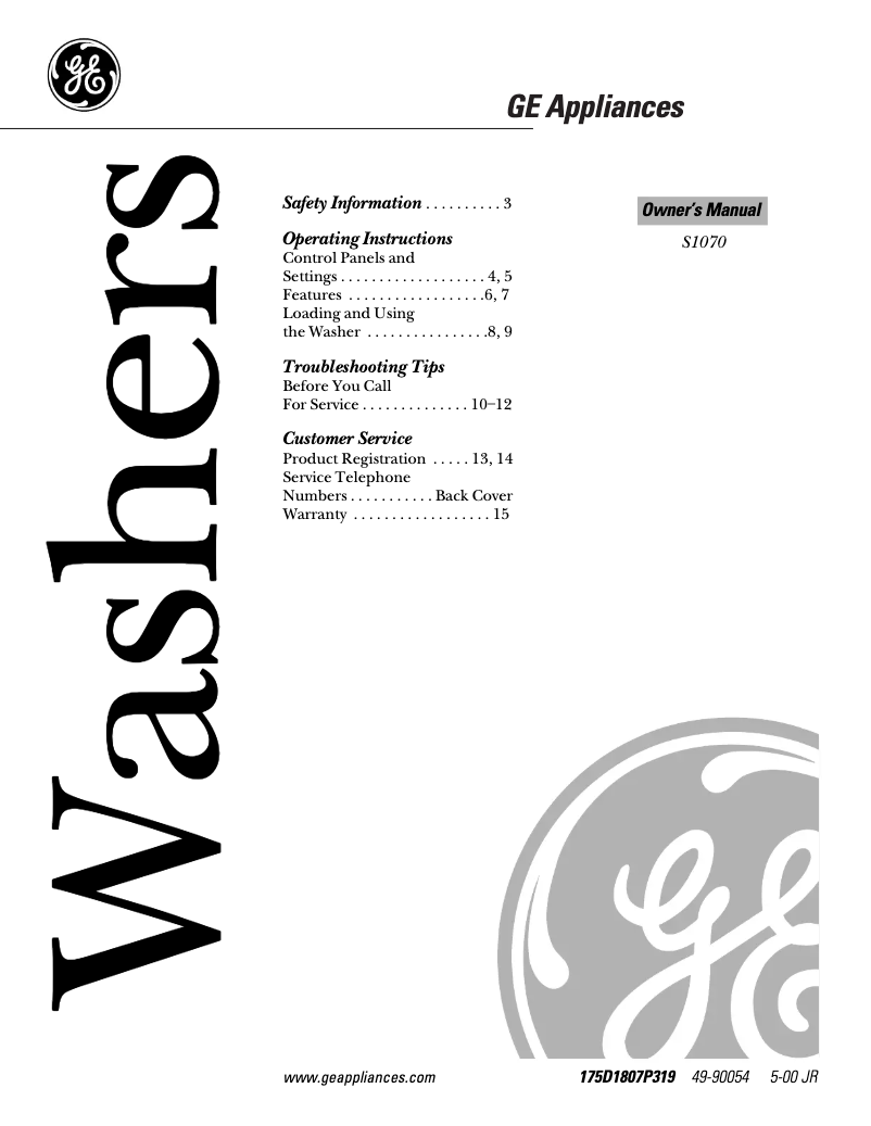 Page n°1 - Manuel utilisateur GE S1070AWW