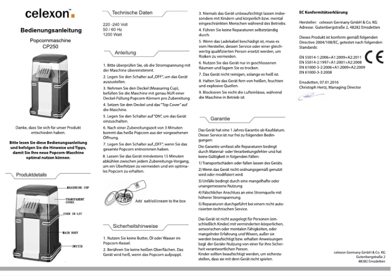 Page 1 de la notice Manuel utilisateur Celexon CinePop CP250