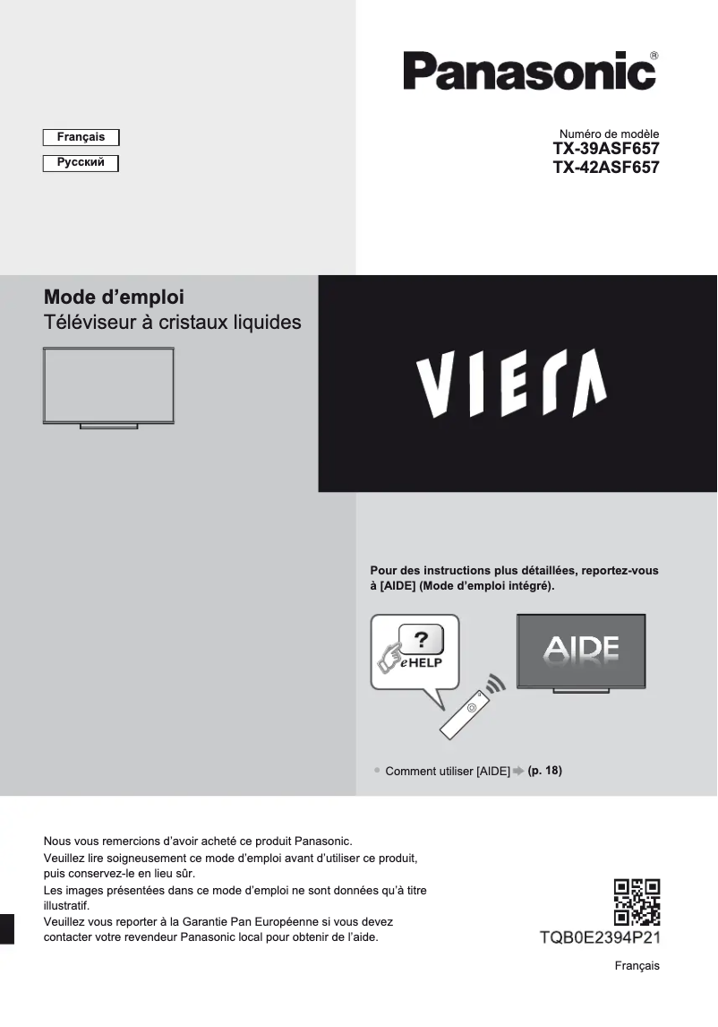 Page 1 de la notice Manuel utilisateur Panasonic Viera TX-42ASF657