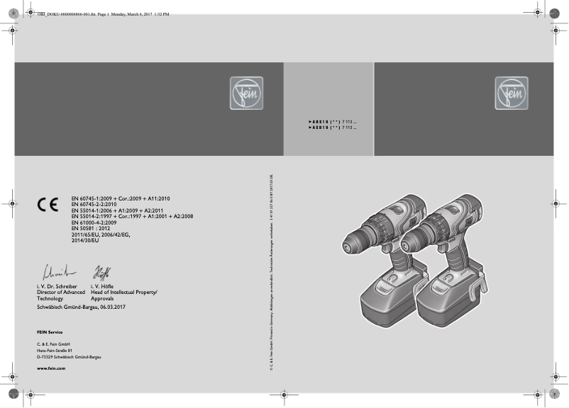 Page n°1 - Manuel utilisateur Fein ABS 18 QC
