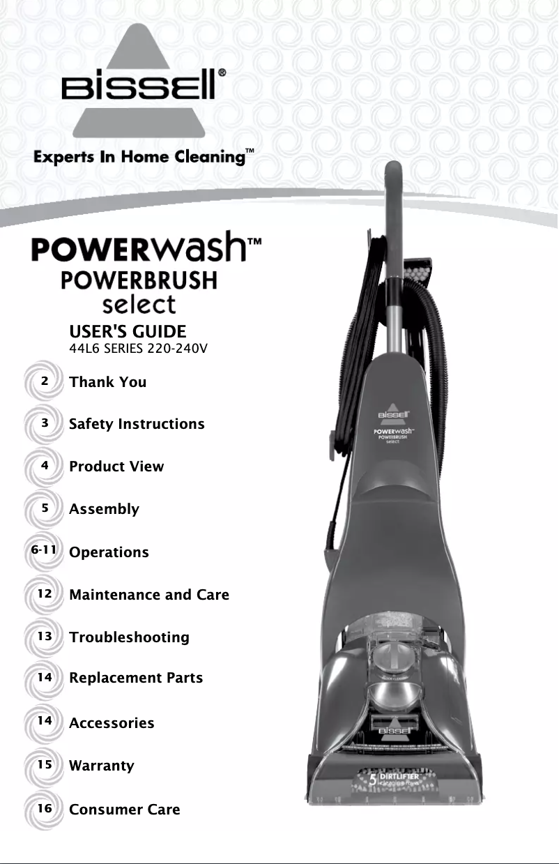 Page 1 de la notice Manuel utilisateur Bissell PowerWash PowerBrush Select 25M1F