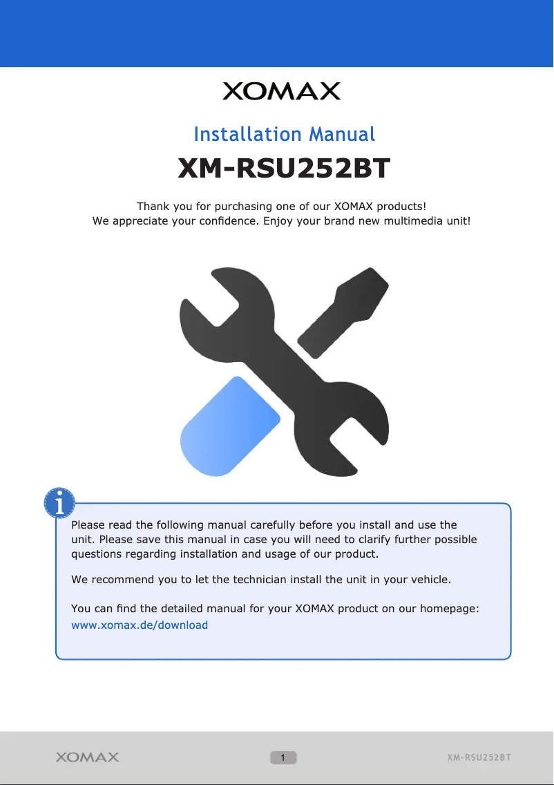 Page 1 de la notice Manuel utilisateur Xomax XM-RSU252BT