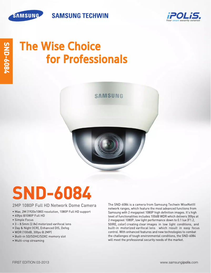 Page n°1 - Brochure Hanwha SND-6084