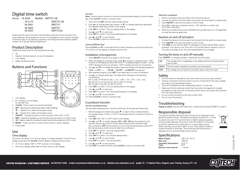 Image de la première page du manuel de l'appareil EMT757