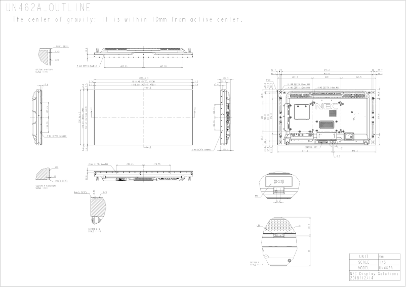 Page 1 de la notice Dessin technique NEC MultiSync UN462A