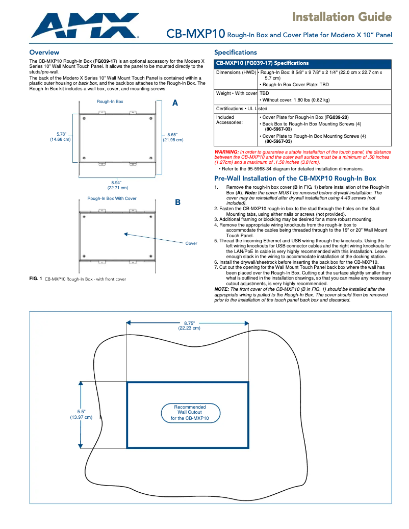 Page n°1 - Manuel utilisateur AMX CB-MXP10